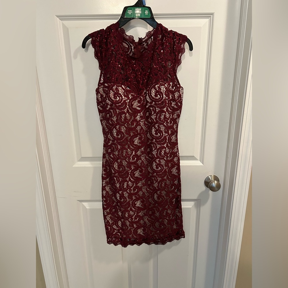 Sequin Hearts Maroon Dress